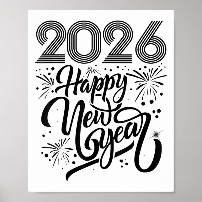 Poster Feliz ano novo 2026 Fireworks (Frente)