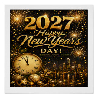 Póster Feliz Ano Novo 2027 | Fogos de Artifício Luxuosos
