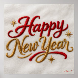 Poster Feliz Ano Novo Bordado