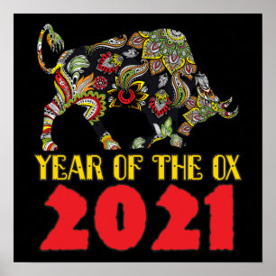 Poster Feliz Ano Novo Chinês 2021 - Ano Da Ox