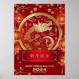 Poster Feliz Ano Novo Chinês 2024 Lunar Ano Novo 2024