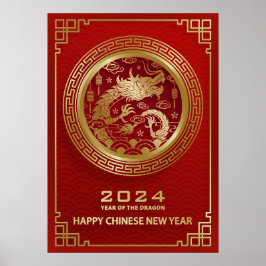 Poster Feliz Ano Novo Chinês 2024 Lunar Ano Novo 2024