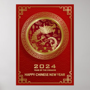 Poster Feliz Ano Novo Chinês 2024 Lunar Ano Novo 2024