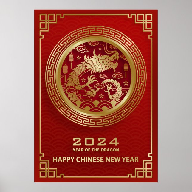 Poster Feliz Ano Novo Chinês 2024 Lunar Ano Novo 2024 (Frente)