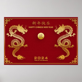 Poster Feliz Ano Novo Chinês 2024 Lunar Ano Novo 2024