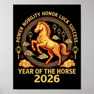 Poster Feliz Ano Novo Chinês 2026 Ano do Cavalo 2026