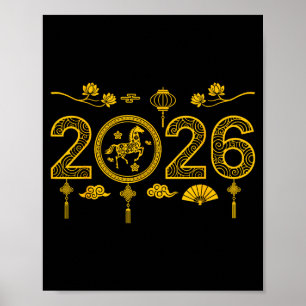 Poster Feliz Ano Novo Chinês do Cavalo 2026 Lunar Out