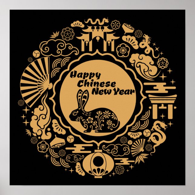 Poster Feliz Ano Novo Chinês do Coelho (Frente)