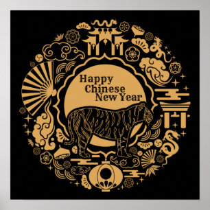 Poster Feliz Ano Novo Chinês do Tigre
