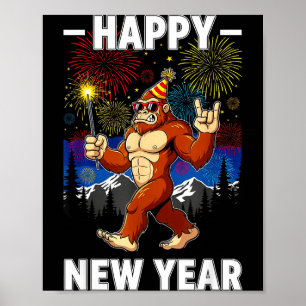 Poster Feliz Ano Novo Engraçado 2026 Amantes de Bigfoot A