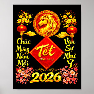 Poster Feliz Ano Novo Lunar 2026 Ano do Cavalo Tet Ng