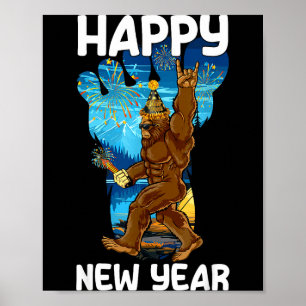 Poster Feliz Ano Novo Retrô 2026 Amantes do Pé Grande Ano