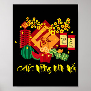 Poster Feliz Ano Novo Vietnamita Lunar Chuc Mung