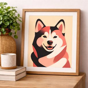 Poster Feliz Arte Geométrica Minimalista de Husky Siberia