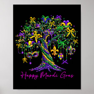 Poster Feliz Árvore de Contas do Carnaval Mardi Gras Mulh