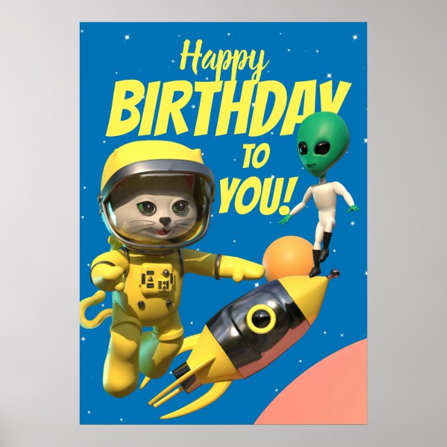 Poster Feliz Astronauta de Aniversário e Diversão de Alie (Frente)