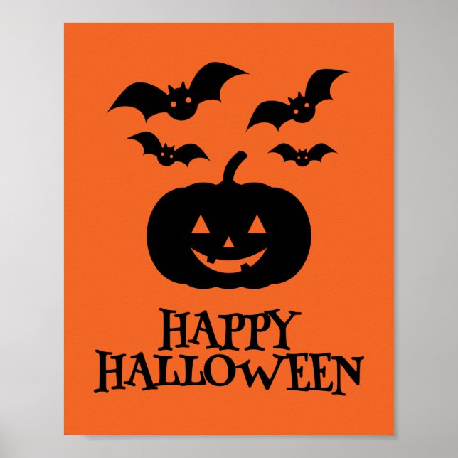 Poster Feliz Bat Mínimo de Abóbora de Halloween (Frente)