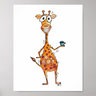 Poster Feliz Bebendo de Girafa do Whimsso Café
