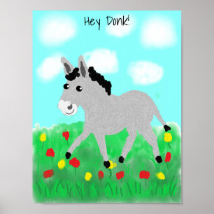 Poster Feliz burro no campo da flor