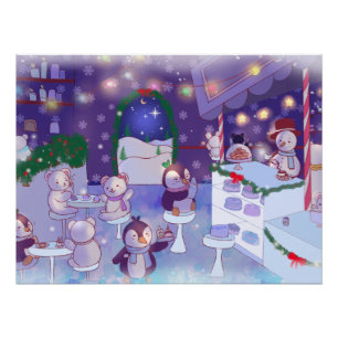 Póster Feliz Café Snowman de Natal