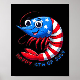 Poster Feliz Camarão Celebra 4 De Julho Crianças Mulheres
