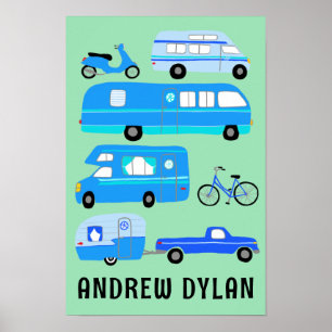Poster FELIZ CAMPER CUSTOM BABY NAME Campervan RV Vanlife