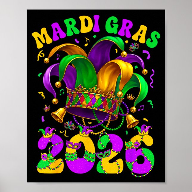 Poster Feliz Carnaval de Mardi Gras Mardi Gras 2026 Bobo  (Frente)