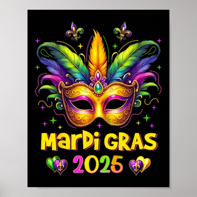 Poster Feliz Carnaval Mardi Gras Máscara 2025 Jes (Frente)