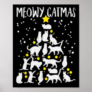 Poster Feliz Catma Meia Árvore de Natal Cristo de Gato