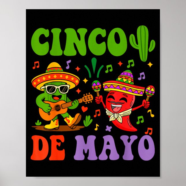 Poster Feliz cinco de maio cacto mexicano e pimenta (Frente)