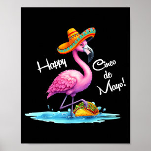 Poster Feliz cinco de maio design de flamingo com taco 