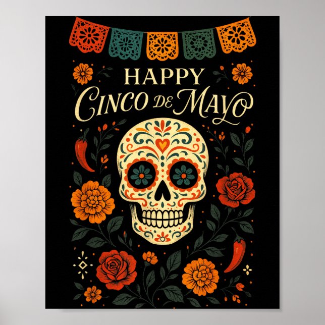 Poster Feliz Cinco De Mayo - Festa de Caveira  (Frente)