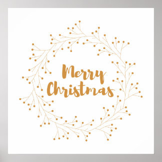 Poster Feliz coroa de Natal - ouro