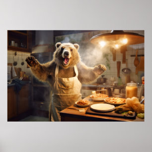 Poster Feliz Cozinhar de diversão animal do urso grizzle