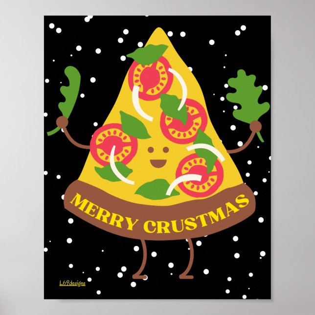 Poster FELIZ CRUSTMAS ideia engraçada de pizza de natal (Frente)