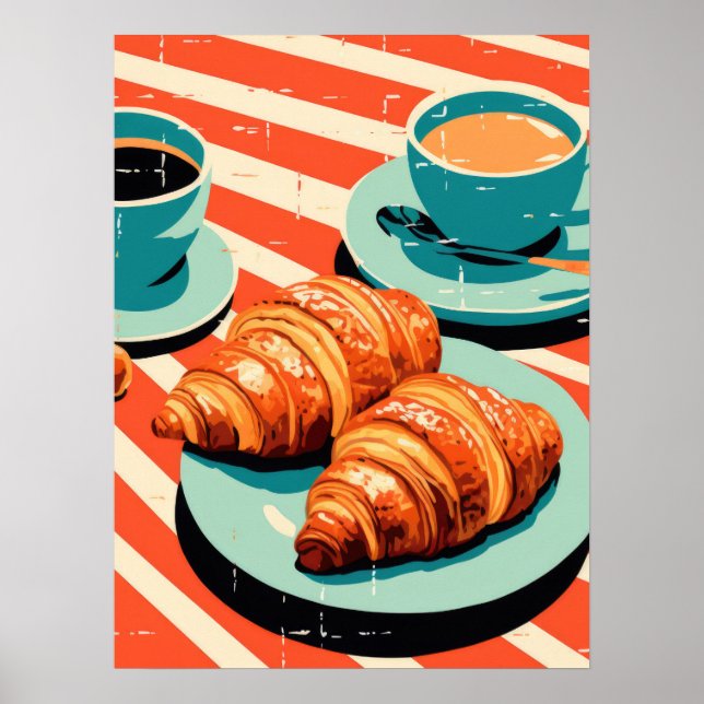 Poster Feliz da Manhã: Croissants e Café (Frente)