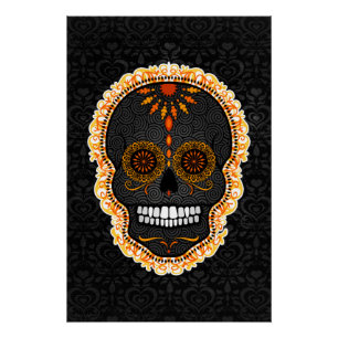 Póster Feliz damasco preto & alaranjado de Muertos - do
