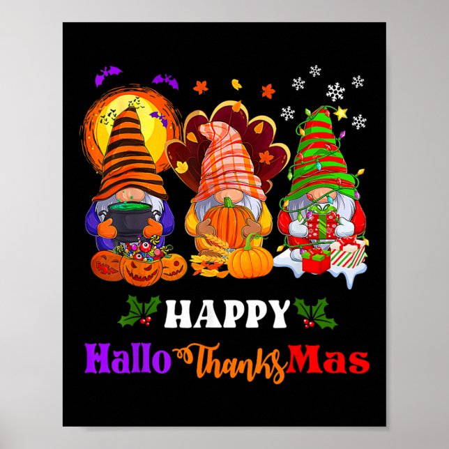 Poster Feliz de Ação de Graças dos Gnomos do Hallothanksm (Frente)