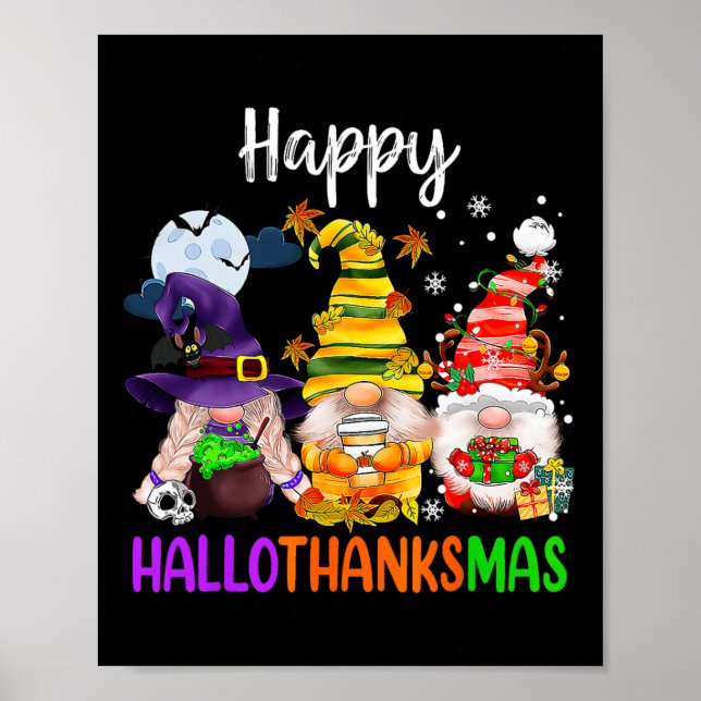 Poster Feliz de Ação de Graças dos Gnomos do Hallothanksm (Frente)