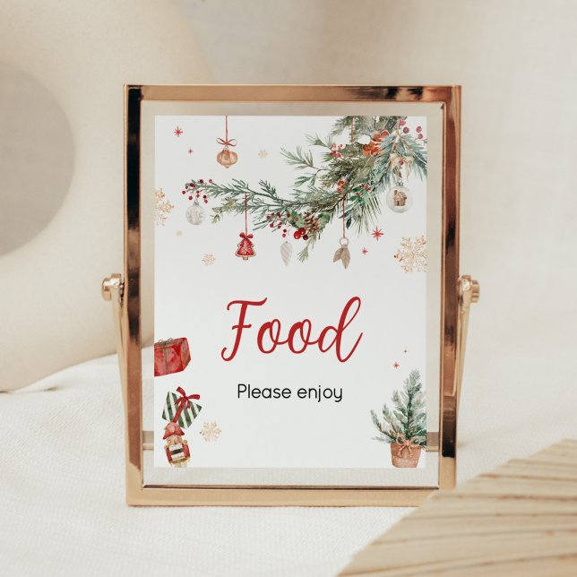 Poster Feliz de inverno Comida de Natal (Merry Little Winter Christmas Baby Shower Food Sign)