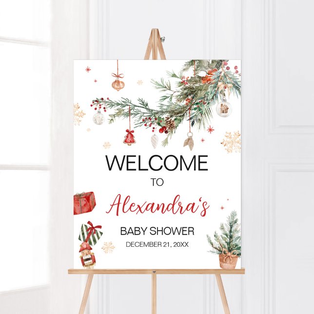 Poster Feliz de inverno Pequeno Chá de fraldas de Natal B (Merry Little Winter Christmas Baby Shower Welcome Sign)