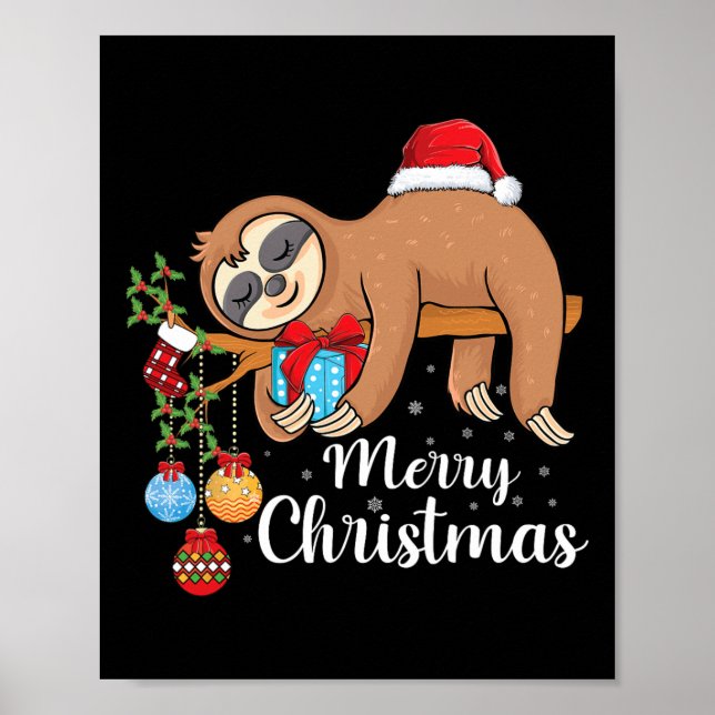 Poster Feliz de Lóthmas Fofo Xmas Sloth Santa Hat Natal (Frente)
