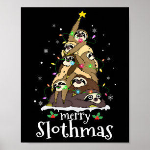 Poster Feliz de Lóthmas Fofo Xmas Sloth Santa Hat Natal