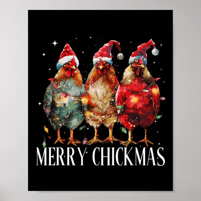 Poster Feliz de Natal de Frango de Natal Luz Santa Hat (Frente)
