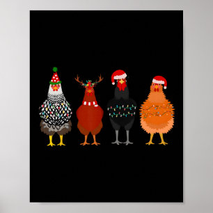 Poster Feliz de Natal de Frango de Natal Luz Santa Hat