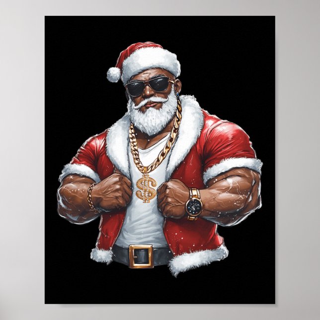 Poster Feliz de Natal do Pai Natal Americano Negro (Frente)