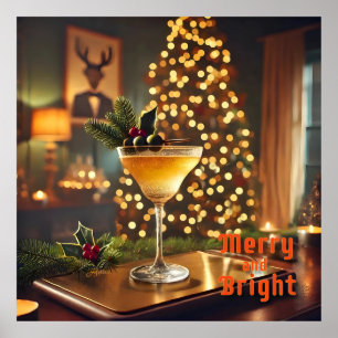 Poster Feliz de Natal e Coquetel Brilhante meio século