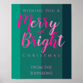 Poster Feliz de Natal e Rosa Brilhante e Verde