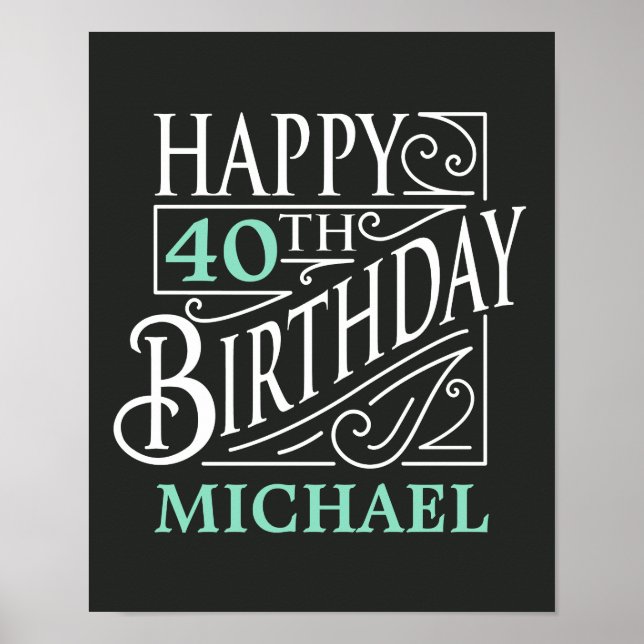 Póster Feliz design de aniversário, estilo decorativo de  (Frente)