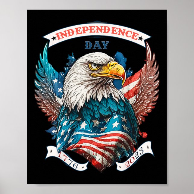 Poster Feliz Dia Da Independência Águia Americana E Bande (Frente)